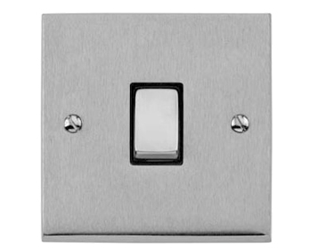 M Marcus Electrical Victorian Raised Plate 1 Gang Switches, Satin Chrome (Matt) Finish, Black Or White Inset Trims - R03.800.SC